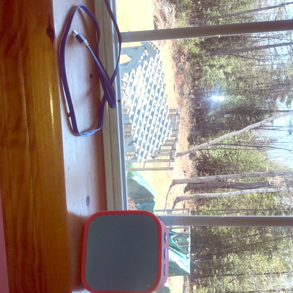 Wireless Bluetooth speaker with charging chord.